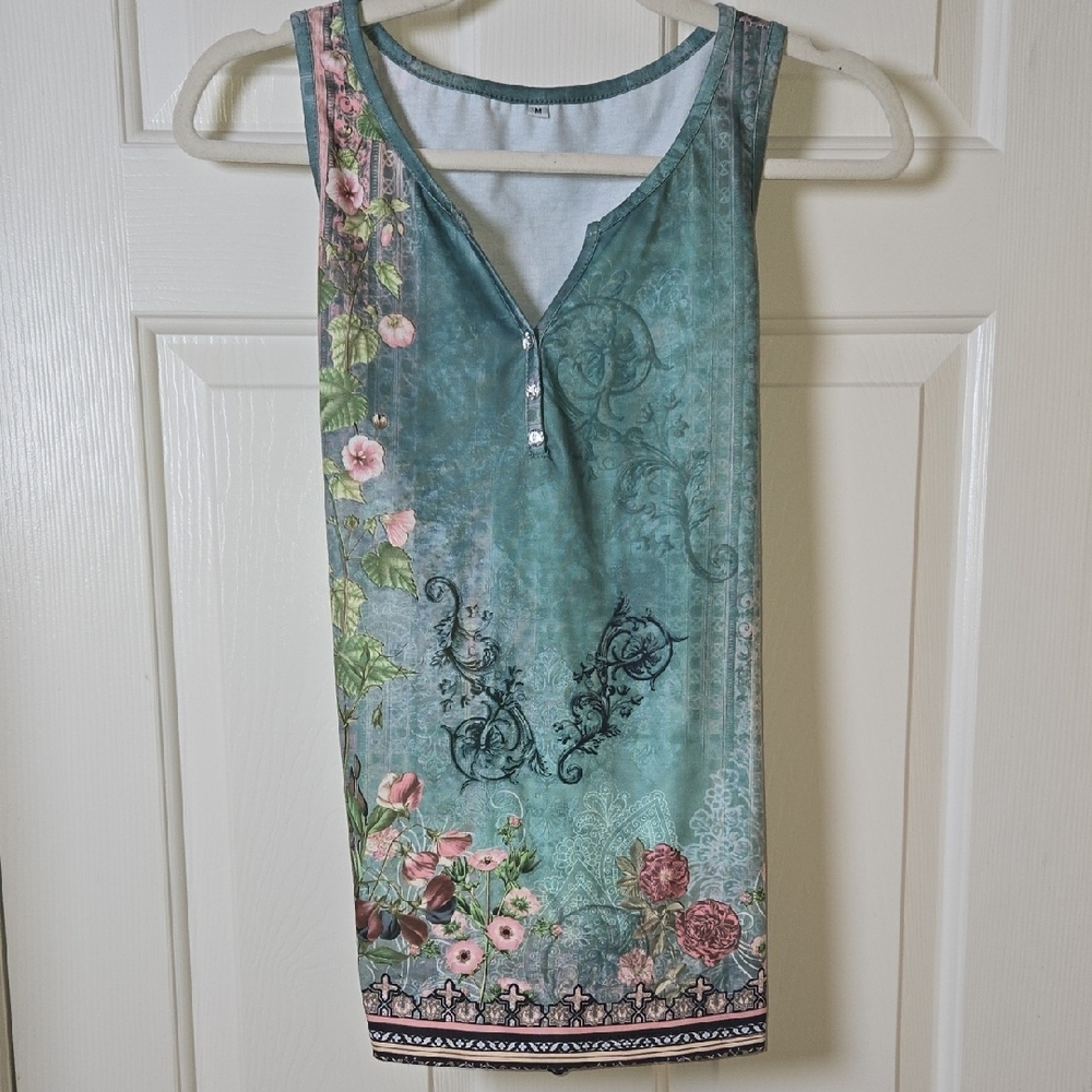 noracora M Floral Whimsy Fairy Romantic Mermaid Tank -Rhinestones Wearable Art